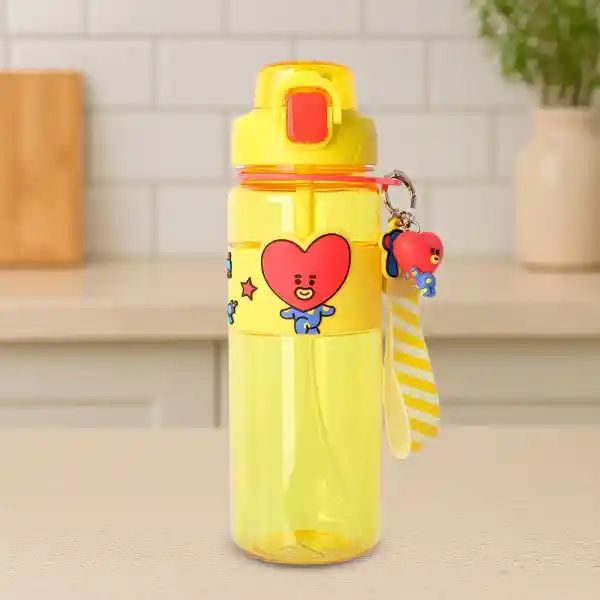 Botella Con Correa Funda Tata Serie Amarillo 800 mL Bt21 Miniso