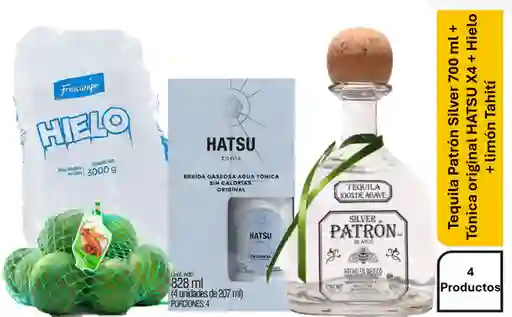 Combo Patron Tequila Silver + Hatsu Tonica + Tahiti + Hielo