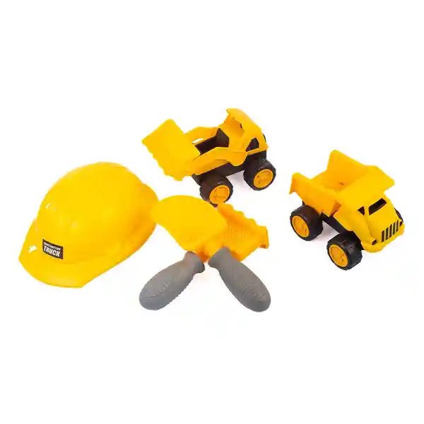 Monkey Set Carro Juguete Construcción Pala Rastrillo y Casco