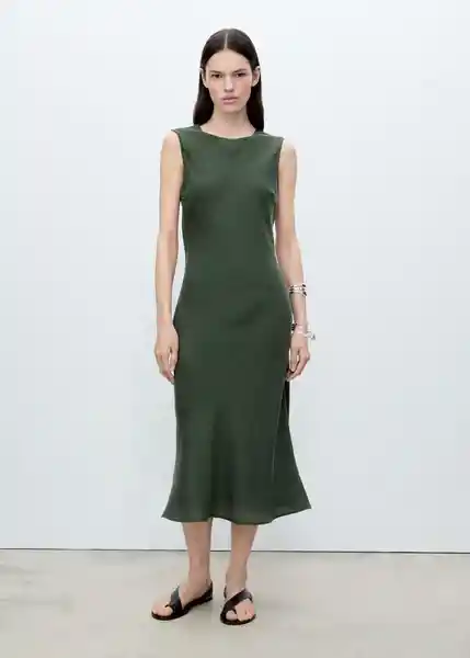 Vestido Cava Verde Talla M Mujer Mango
