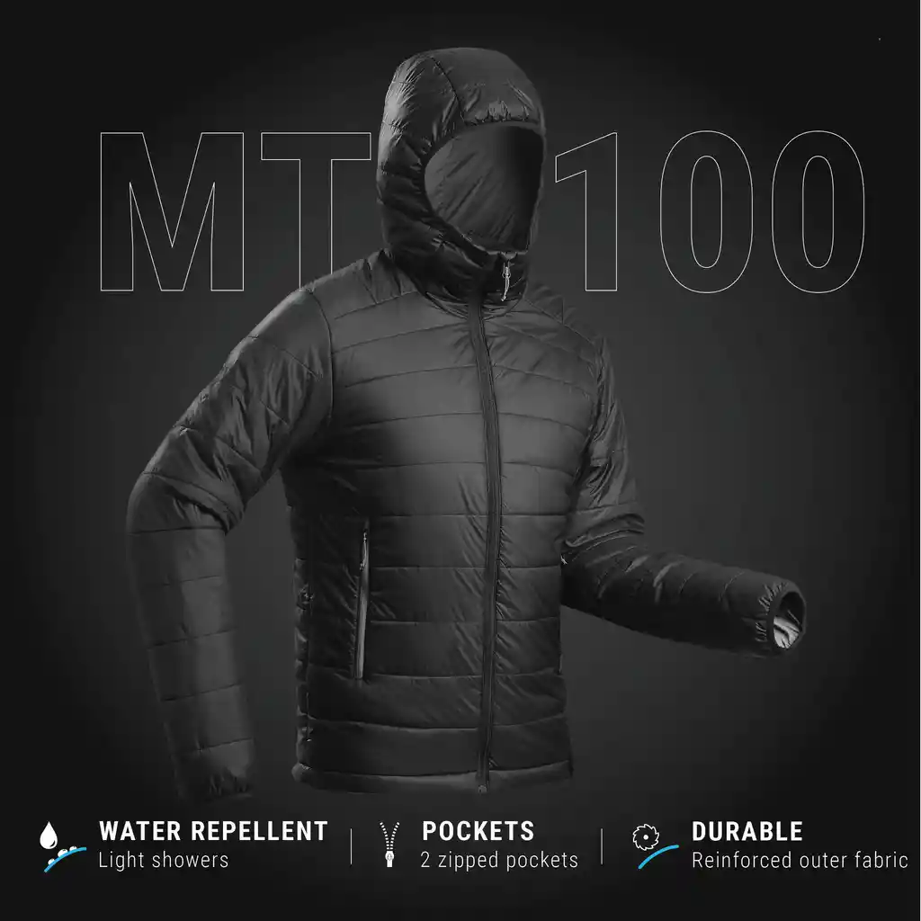 Chaqueta Acolchada Térmica de Trekking Para Hombre Forclaz Mt100 Negro