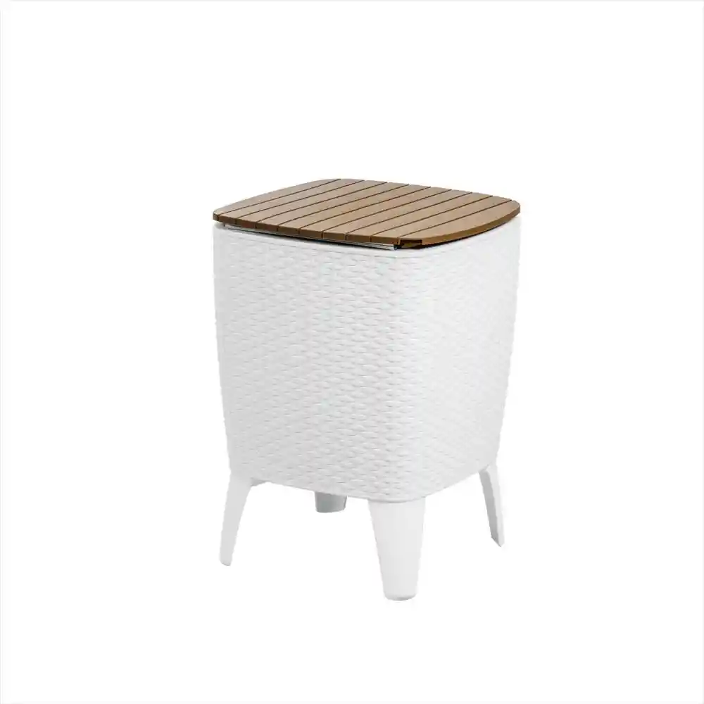 Mesa Hielera Cooler Table Tipo Rattan Caramelo Para Interiores y Exteriores Mq