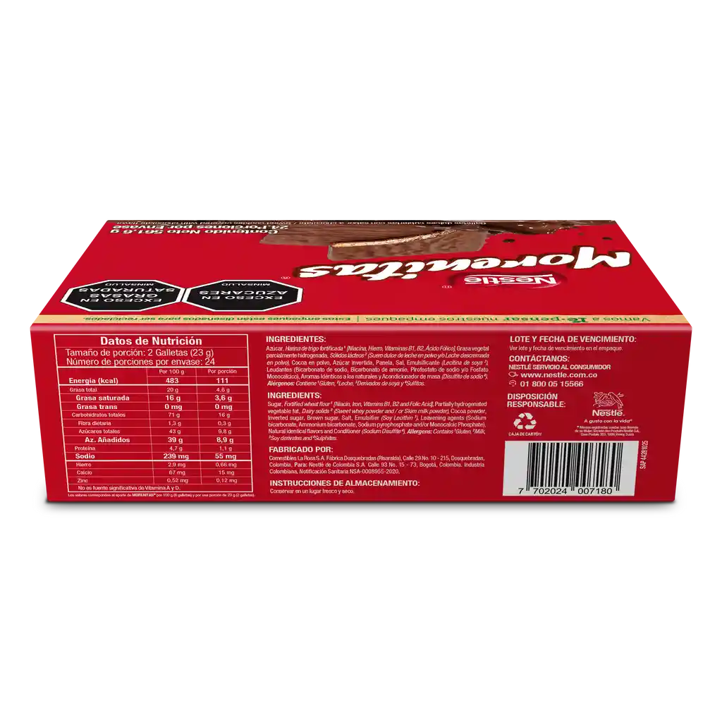 Galletas dulces MORENITAS cubiertas con chocolate 24 Unds x 561,6g