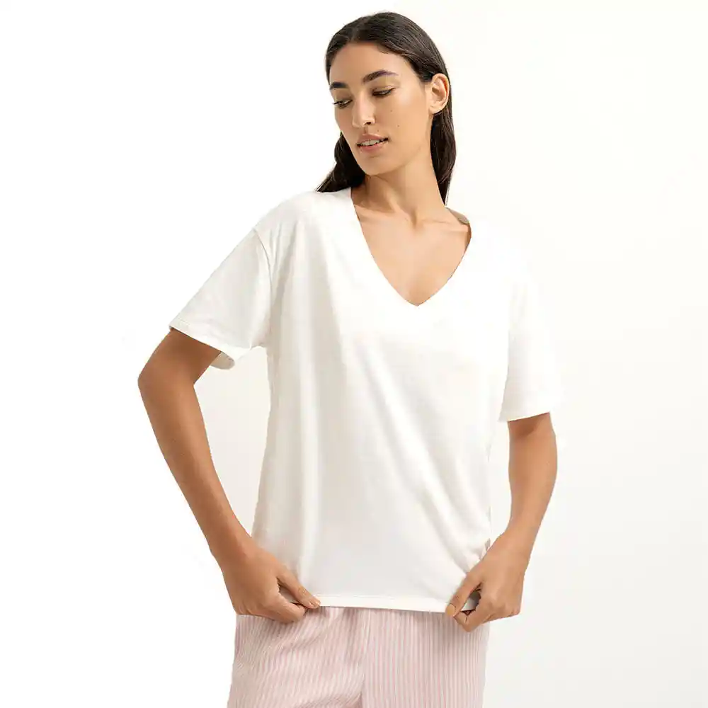 Conjunto Pijama Manga Corta Largo Femenino Menzel Pj Punto Blanco Talla M