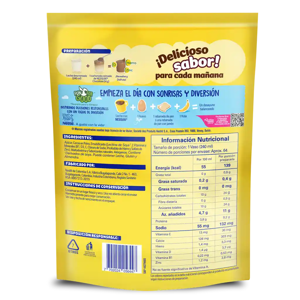 Bebida en polvo NESQUIK sabor a chocolate x 900g