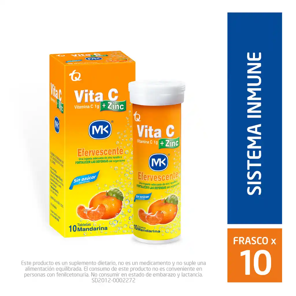 Tripack Vita C + Zinc MK Efervescente 1gr. Vitamina C Naranja 30 tabletas