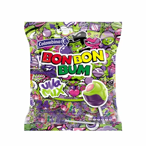 Bonbon Bum Chupeta Sabor a Uva Mix