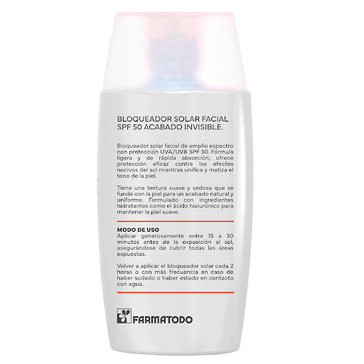 Bloqueador Solar Facialfarmatodo Spf 50+ Acabado Invisible Ácido Hialurónico