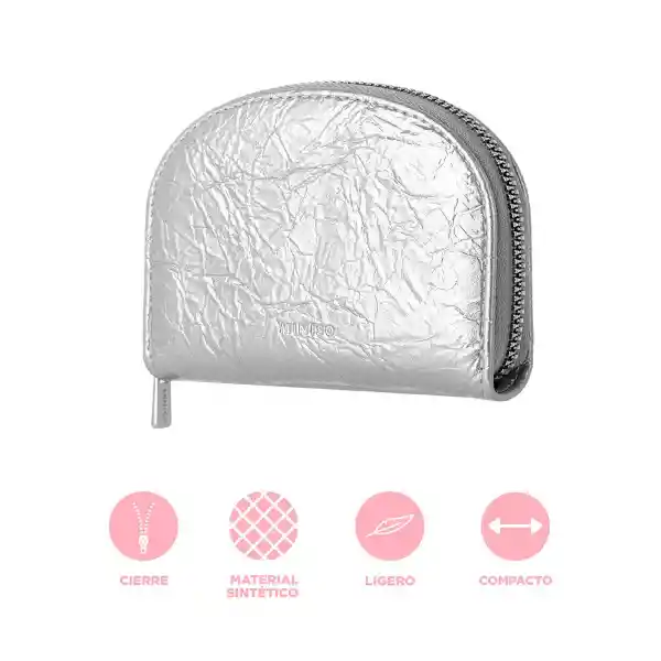 Tarjetero Media Luna Craquelado Plata Serie Miniso