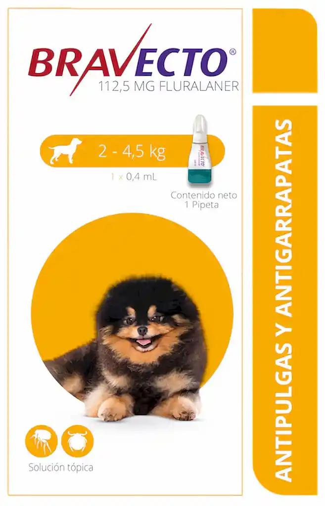 Bravecto Antipulgas Para Perro Spot de 2 a 4.5 Kg 1 Ampolleta