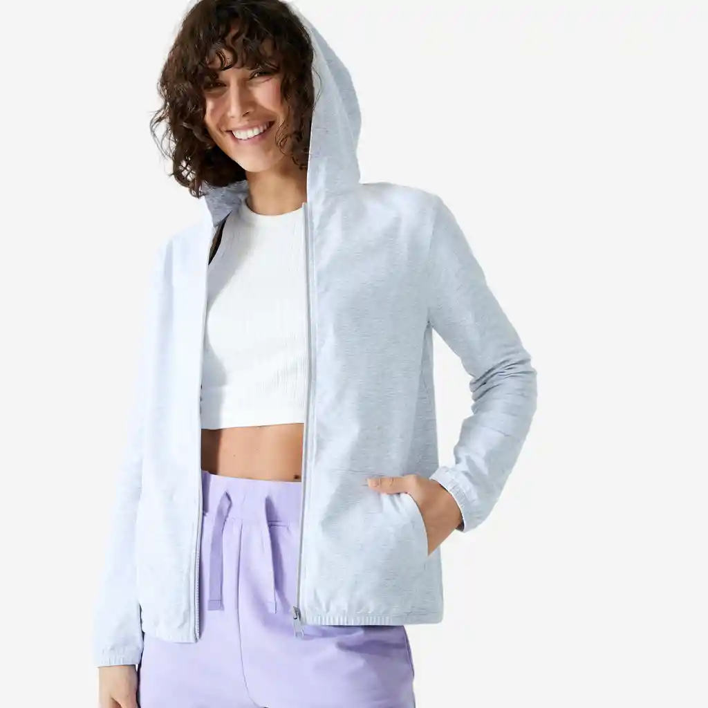Chaqueta Cremallera Fitness Mujer 100 Gris Clarito