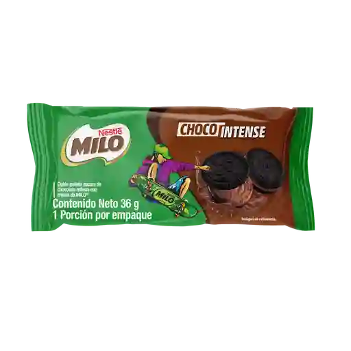 MILO Choco Intense galleta de chocolate rellena con crema de Milo x 36g