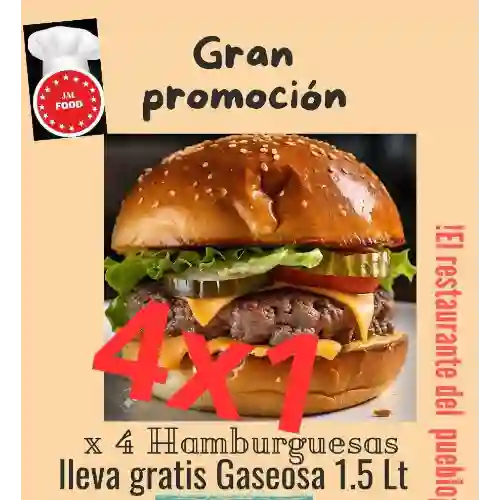 X 4 Hamburguesas Lleva 1 Gaseosa 1.5 Lt