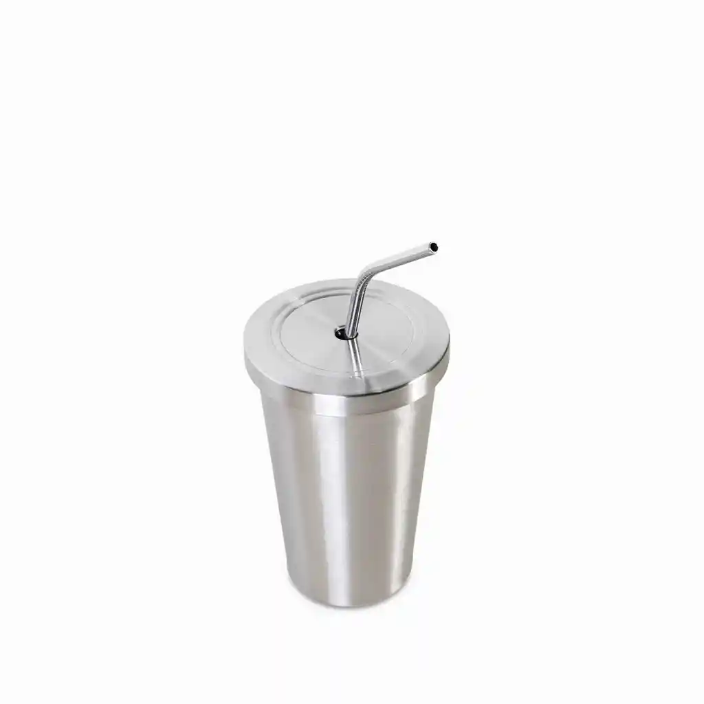 Vaso Con Pitillo en Acero Inoxidable 500 mL Ambiente Gourmet