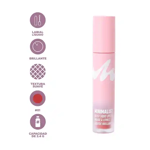 Lápiz Labial Líquido Brillante Minimalist Serie 01 Miniso