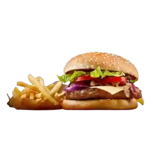 Hamburguesa de la Casa + Papas + Gaseosa