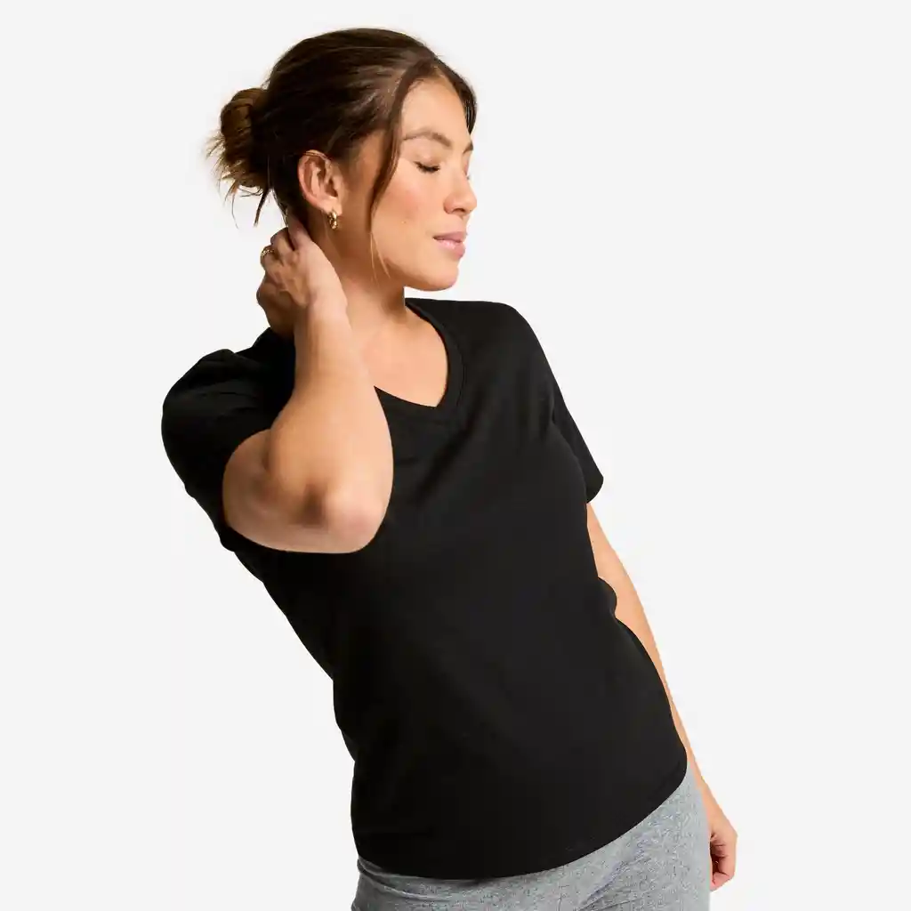 Camiseta Mujer Coolmax Cuello V Negro