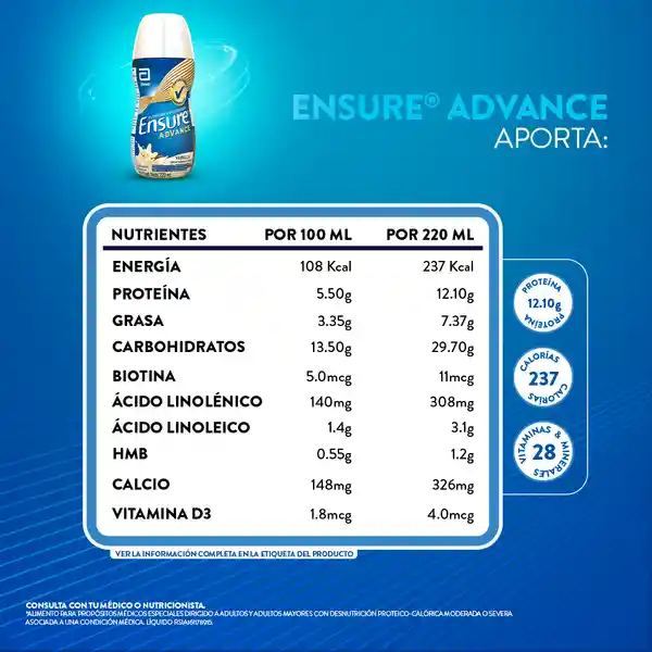 Ensure Advance Vainilla Con Proteína + Hmb Líquido