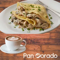 Crepes de Pollo y Champiñones con Bebida