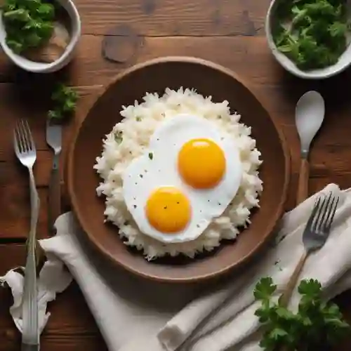 Huevos con Arroz y Bebida