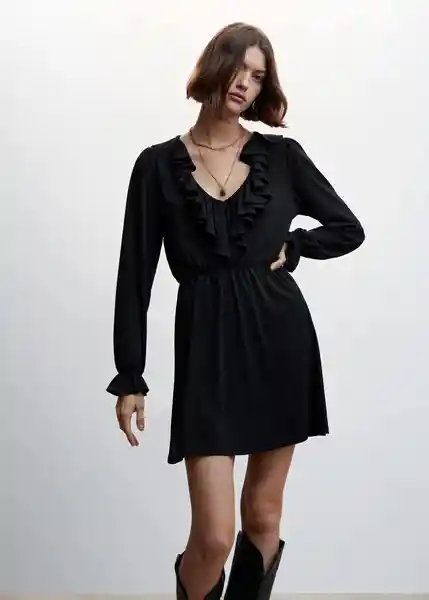 Vestido Mossito Negro Talla XS Mujer Mango