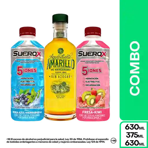 Combo Amarillo Aguardiente + Suerox Mora Azul + Fresa Kiwi