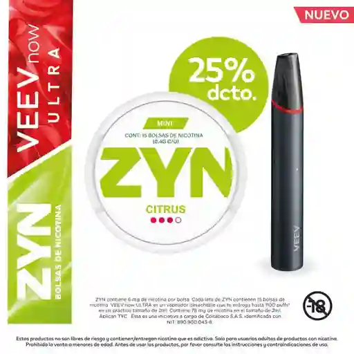 Combo ZYN Cítrico 6 mg + Veev Ultra