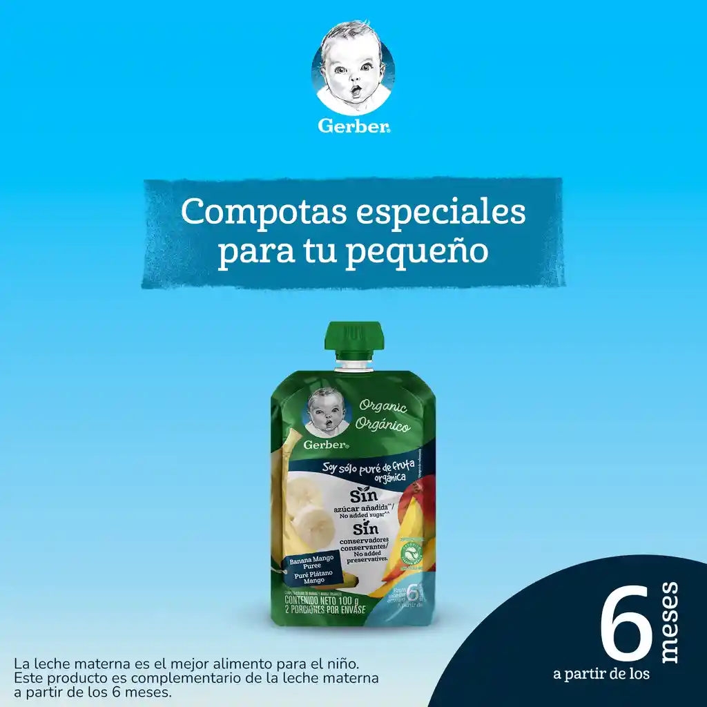 Compota orgánica GERBER Plátano Mango x 100g