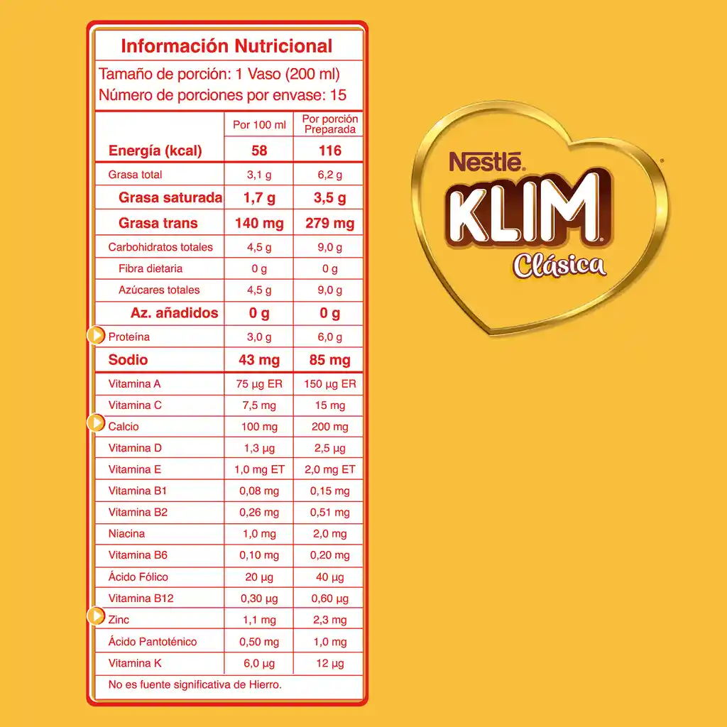Leche en polvo KLIM Clásica x 360g 15% de descuento