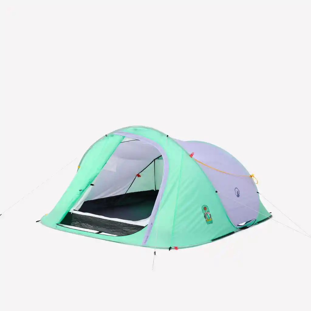Carpa 2 Seconds de Camping Para 3 Personas Quechua Edición Limitada-lila/menta