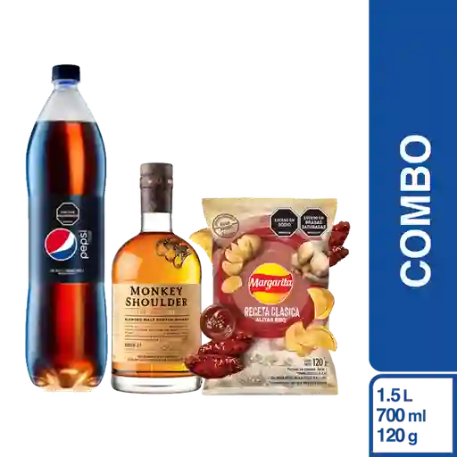 Combo Gaseosa Pepsi Zero 1.5 L + Whisky + Papas Margarita Bbq