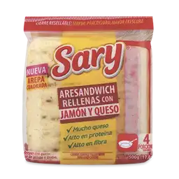 Sary Arepa Cuadrada Jamon Y Queso500 Gr