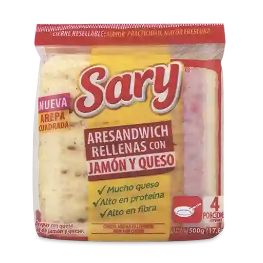 Sary Arepa Cuadrada Jamon Y Queso500 Gr