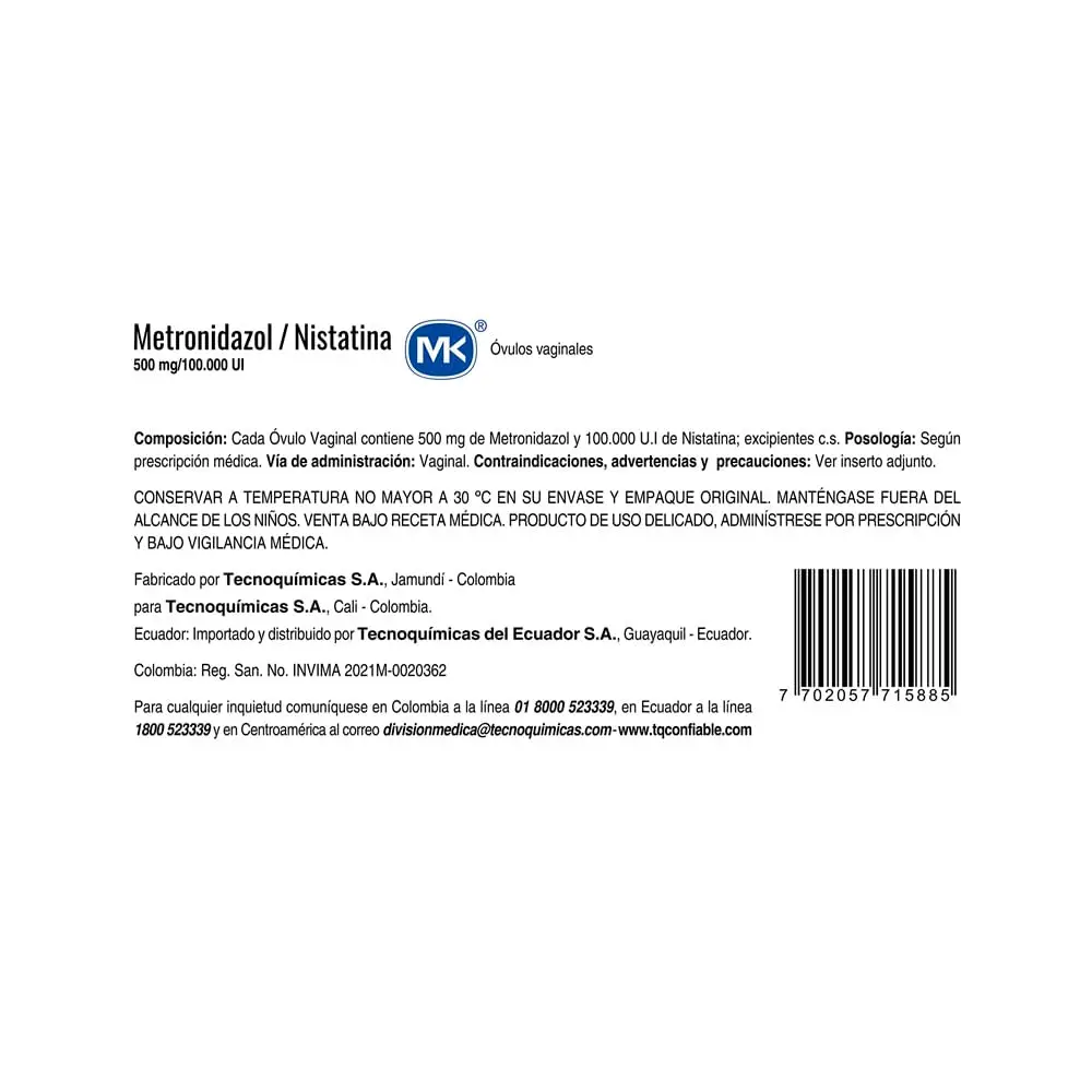 Mk Metronidazol / Nistatina Óvulos Vaginales (500 mg=
