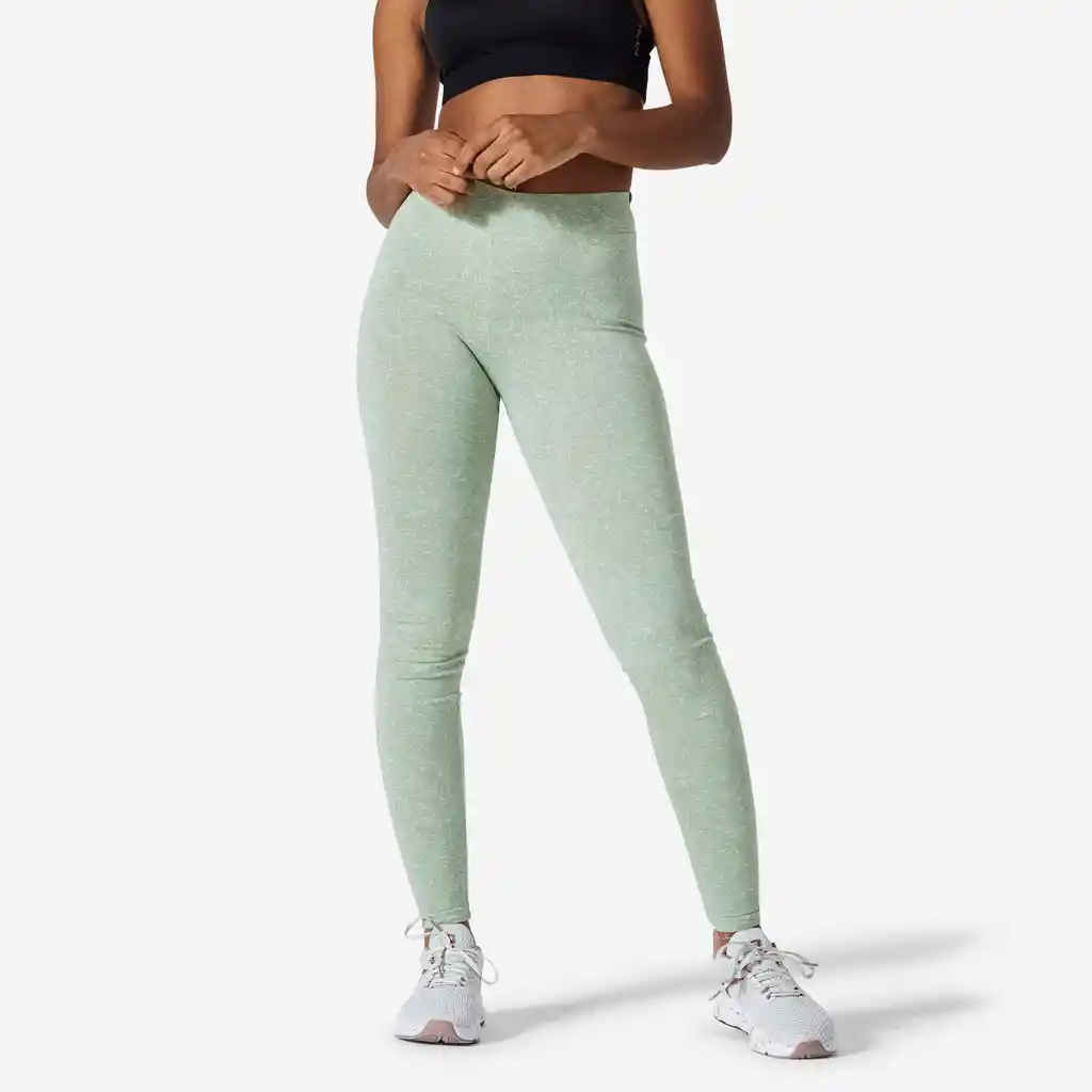 Leggings de Fitness de Algodón Para Mujer Domyos 500 Verde Clarito