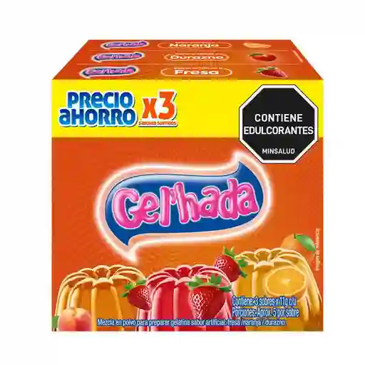 Gel Hada Gelatina en Polvo Sabor Fresa Naranja Durazno