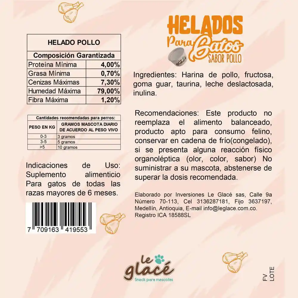 Le Glacé Helado para Gato Sabor Pollo