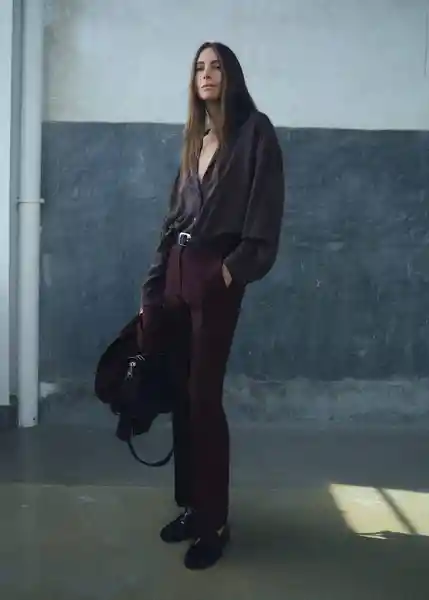 Pantalón Bergen Burdeos Talla 36 Mujer Mango