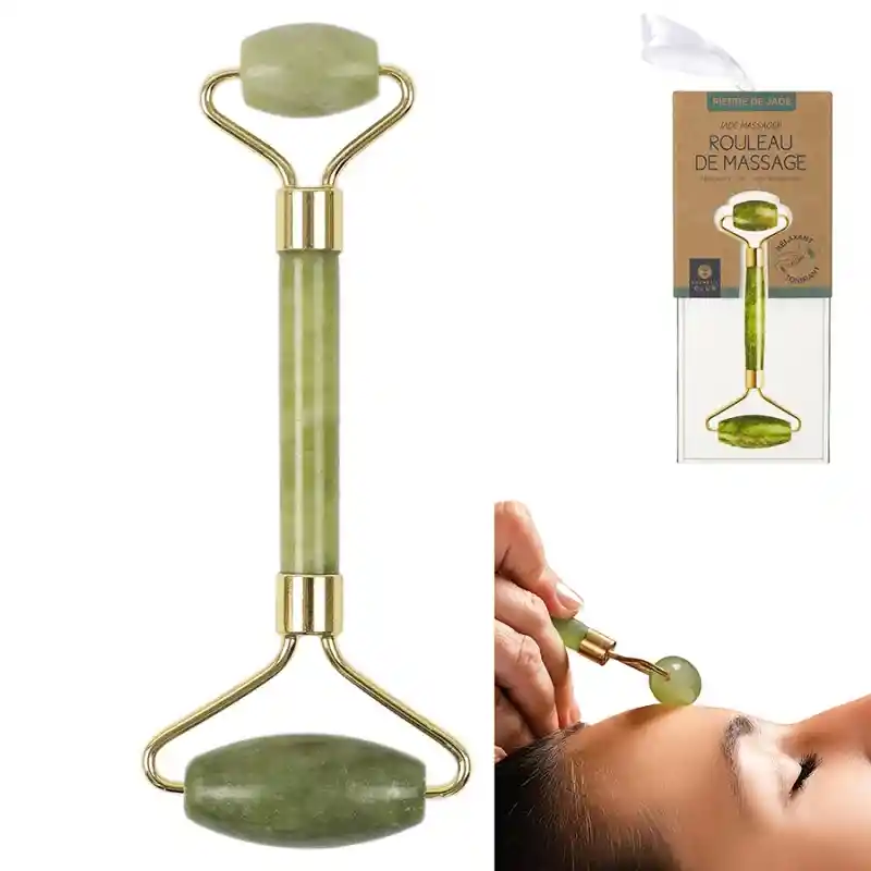 Masajeador Facial en Jade. Marca: Cosmetic Club. Aprovecha al Máximo Los Beneficios Del Jade Para Cuidar tu Piel Con Este Rodillo de Masaje. Medidas: 0.80 x 10.60 x 19.00  cm. Sku 212483