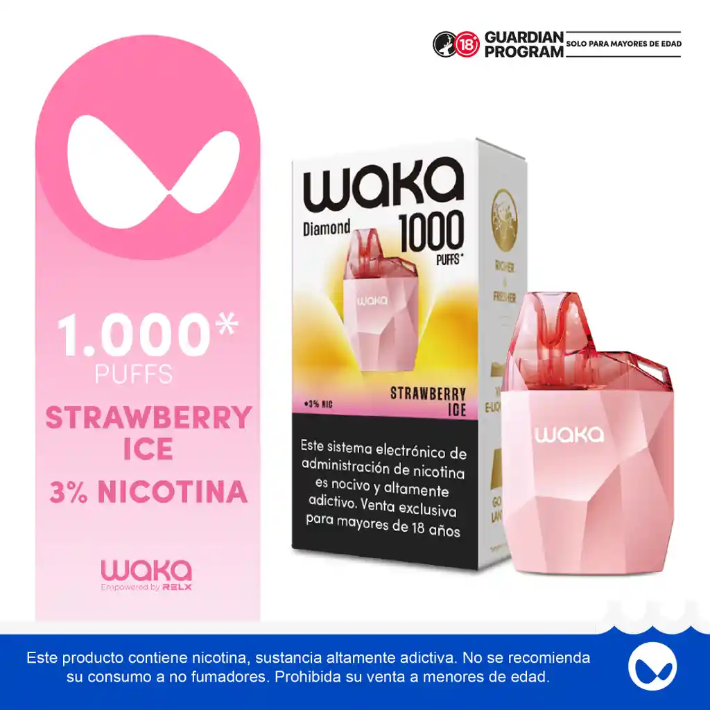 Waka Vapeador Mini Diamond Strawberry Ice 3% 1000 Puff