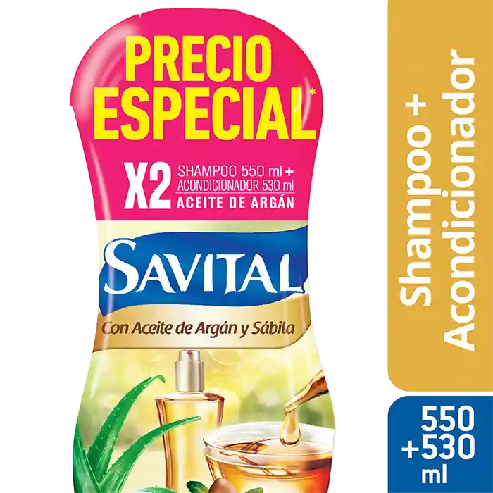 Savital Shampoo y Acondicionador con Aceite de Argán y Sábila