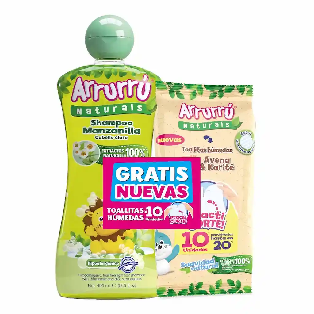   Arrurru Shampoo Manzanilla Cabello Claro + Toallitas Humedas Con Avena Y Karite  