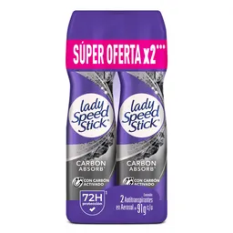 Desodorante Mujer Lady Speed Stick Carbon Absorb Spray 2x91g
