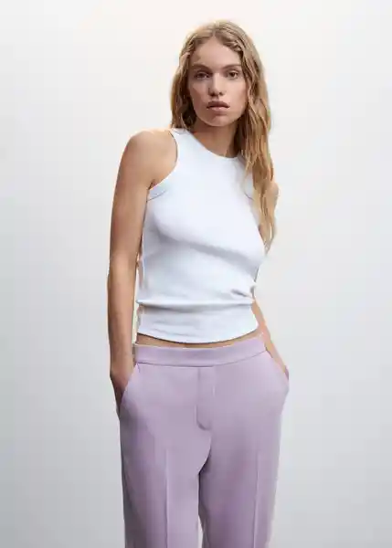 Pantalón Semiflu Malva Talla XS Mujer Mango