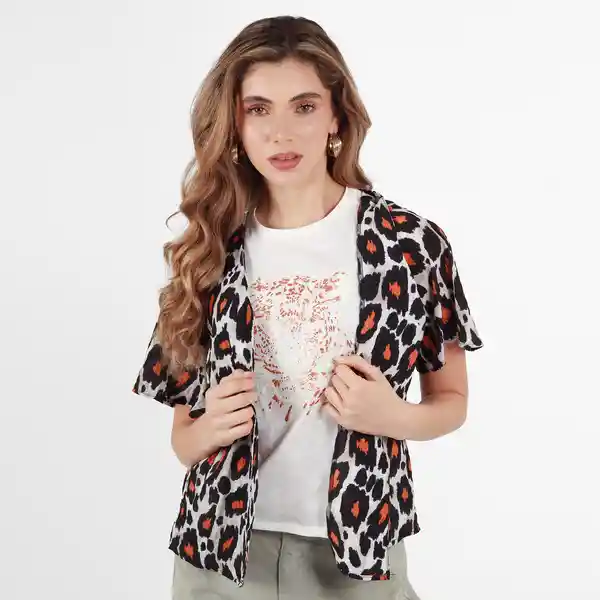 Blusa Cuello V Manga Corta Multicolor Talla S 539852