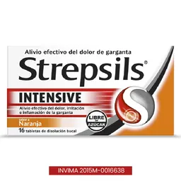 Strepsils Intensive Naranja Sin Azúcar 16 Tabletas
