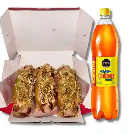 Caja x3 perros grandes + gaseosa litro
