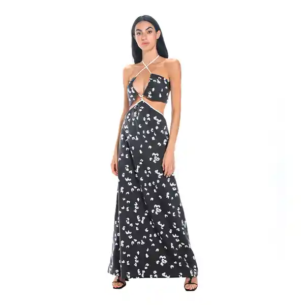 Vestido Clematis Estampado Liso Negro Talla L