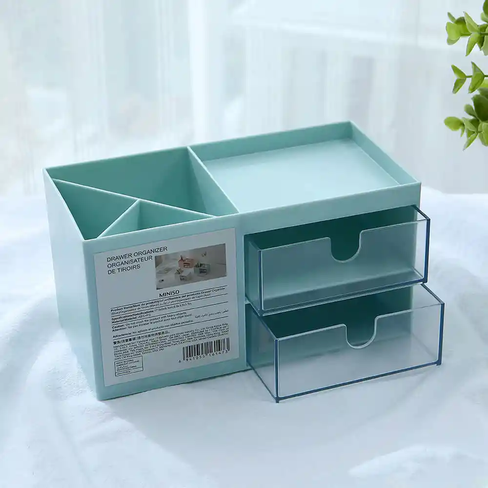 Miniso Caja de Almacenamiento de Dos Capas Con Cajones Azul