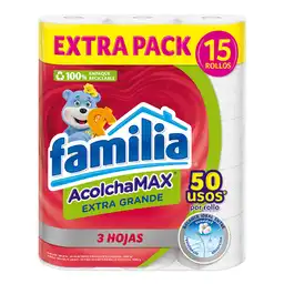 Familia Papel Higiénico Acolchado Extra Grande 15 Rollos 3 Hojas
